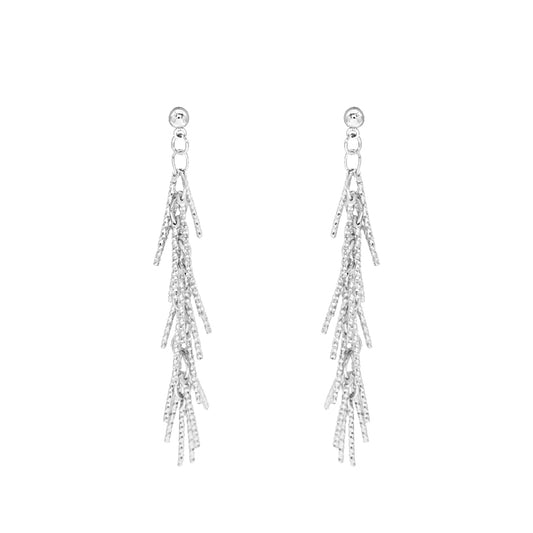 Silver Textured Metal Tassel 2" Drop Earring