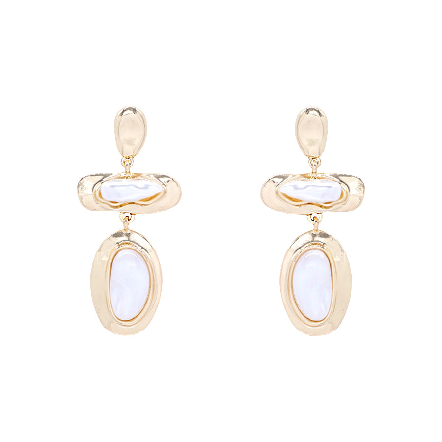 Pearlized and Gold Geometric Triple Drop 2.5" Earring