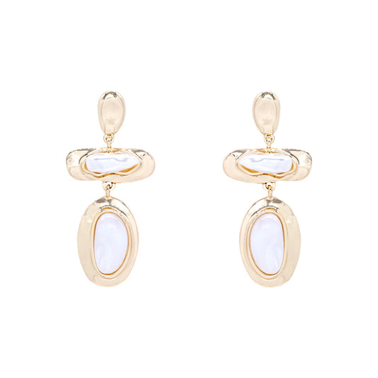 Pearlized and Gold Geometric Triple Drop 2.5" Earring
