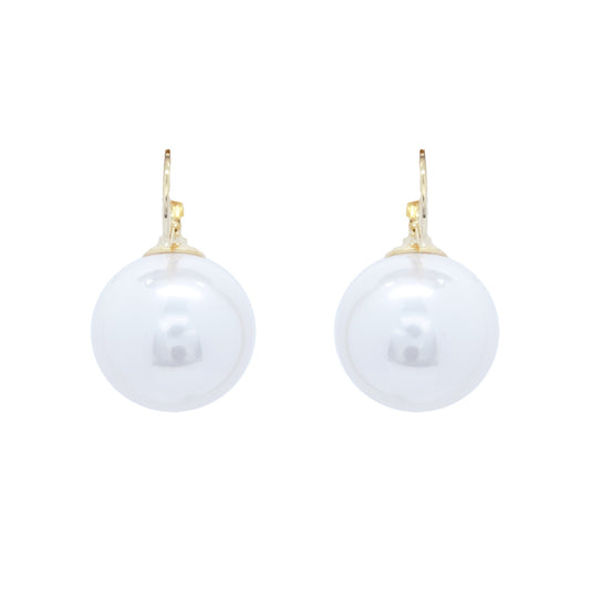 Textured Gold Hoop with Large Pearl Ball 1" Earring
