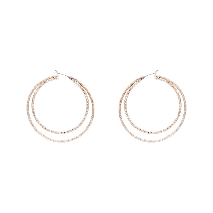 Gold Textured Layered 2" Hoop Earring