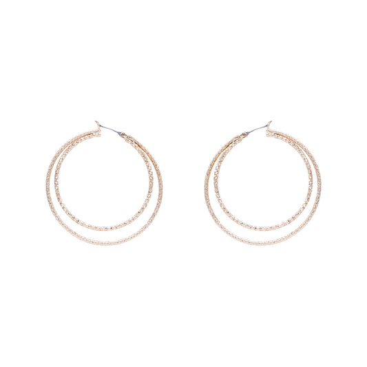 Gold Textured Layered 2" Hoop Earring