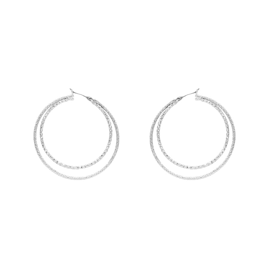 Silver Textured Layered 2" Hoop Earring