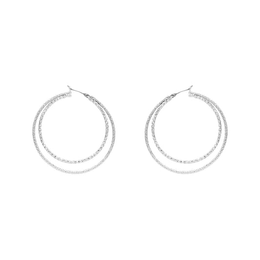 Silver Textured Layered 2" Hoop Earring