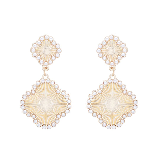 Two Drop Textured Clover with Rhinestone 2" Earring