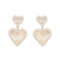 Pearl Studded Double Heart Drop 1.75" Stud Earring