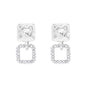 Silver Square with Rhinestone Square 1" Earring