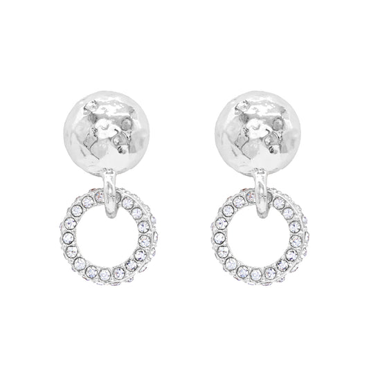 Silver Circle with Rhinestone Circle 1" Earring
