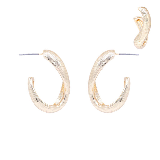 Textured Oval Gold Hoop 1.25" Earring