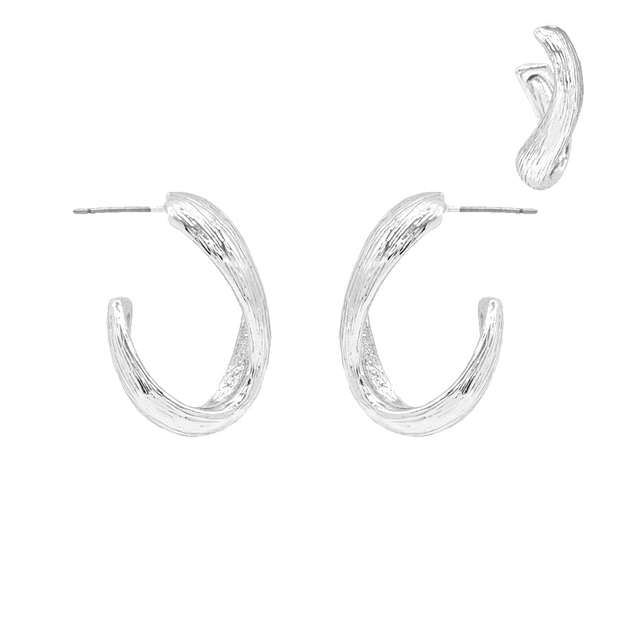 Textured Oval Silver Hoop 1.25" Earring