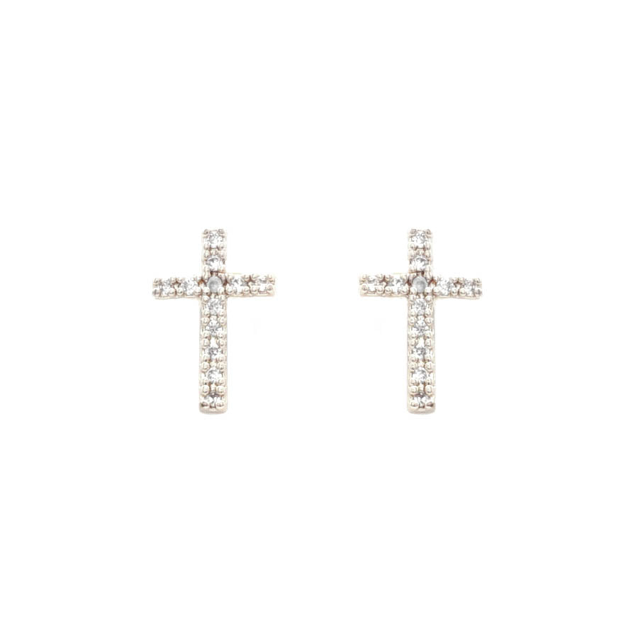 Silver Rhinestone .5" Cross Stud Earring