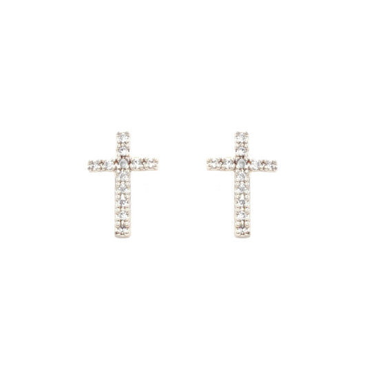 Silver Rhinestone .5" Cross Stud Earring