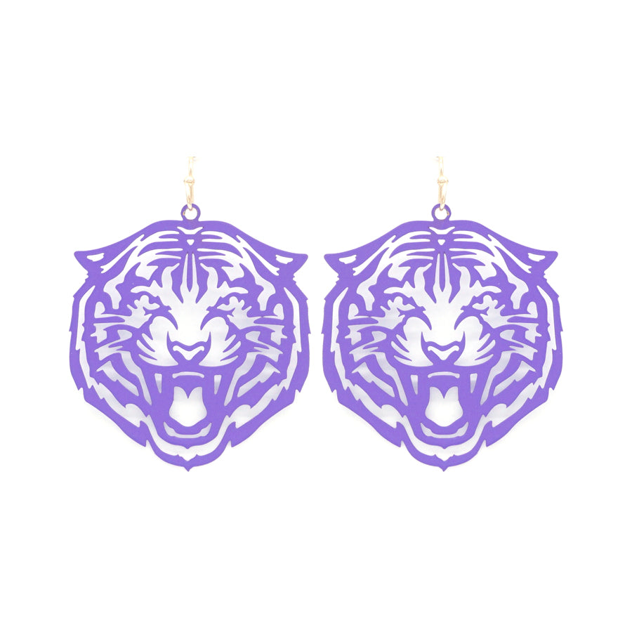 Purple Thin Tiger Metal 2" Drop Earring