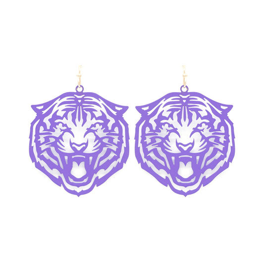 Purple Thin Tiger Metal 2" Drop Earring