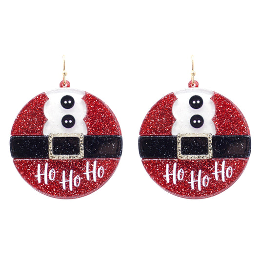 Red Acrylic "HO,HO,HO" Circle 1.5" Earring