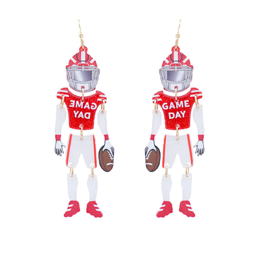 Red and White Gameday Football Player 2.75" Earring with Movement