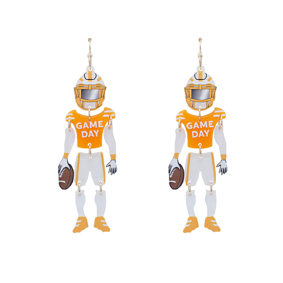 Orange and White Gameday Football Player 2.75" Earring with Movement