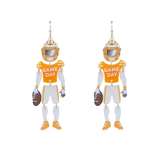 Orange and White Gameday Football Player 2.75" Earring with Movement