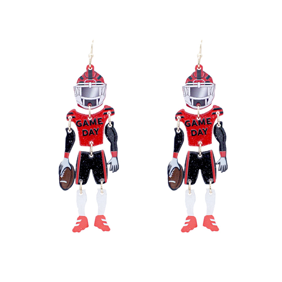 Red and Black Gameday Football Player 2.75" Earring with Movement