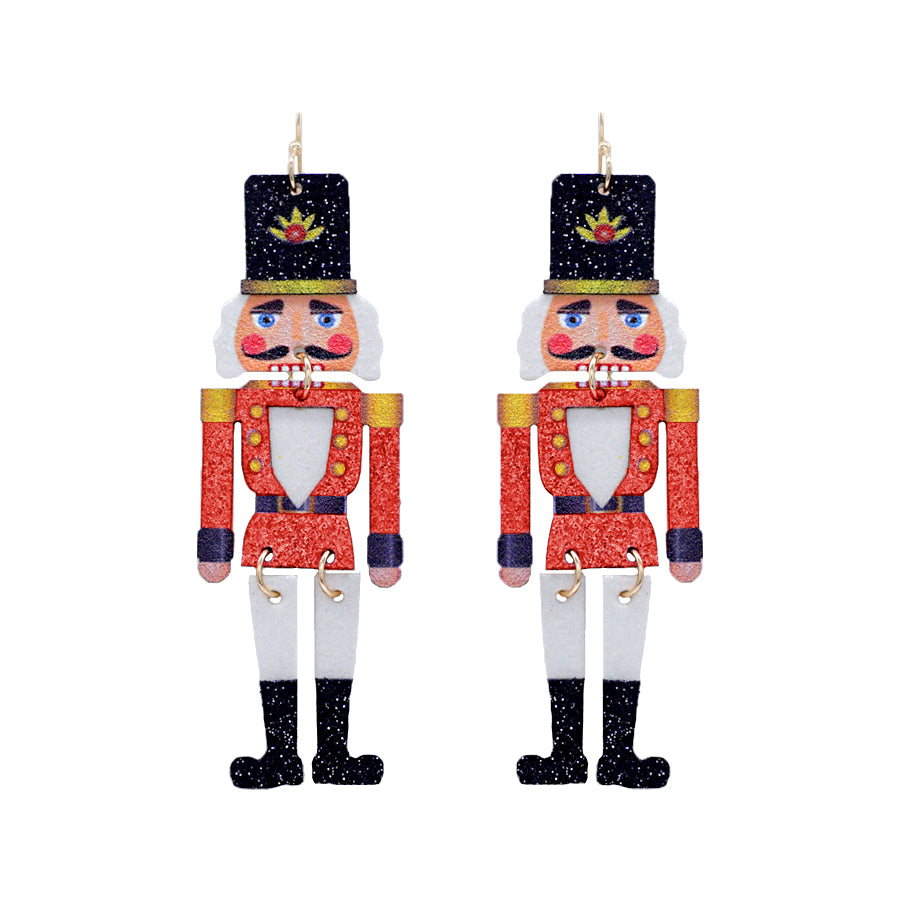 Red Glitter 3" Nutcracker Earring