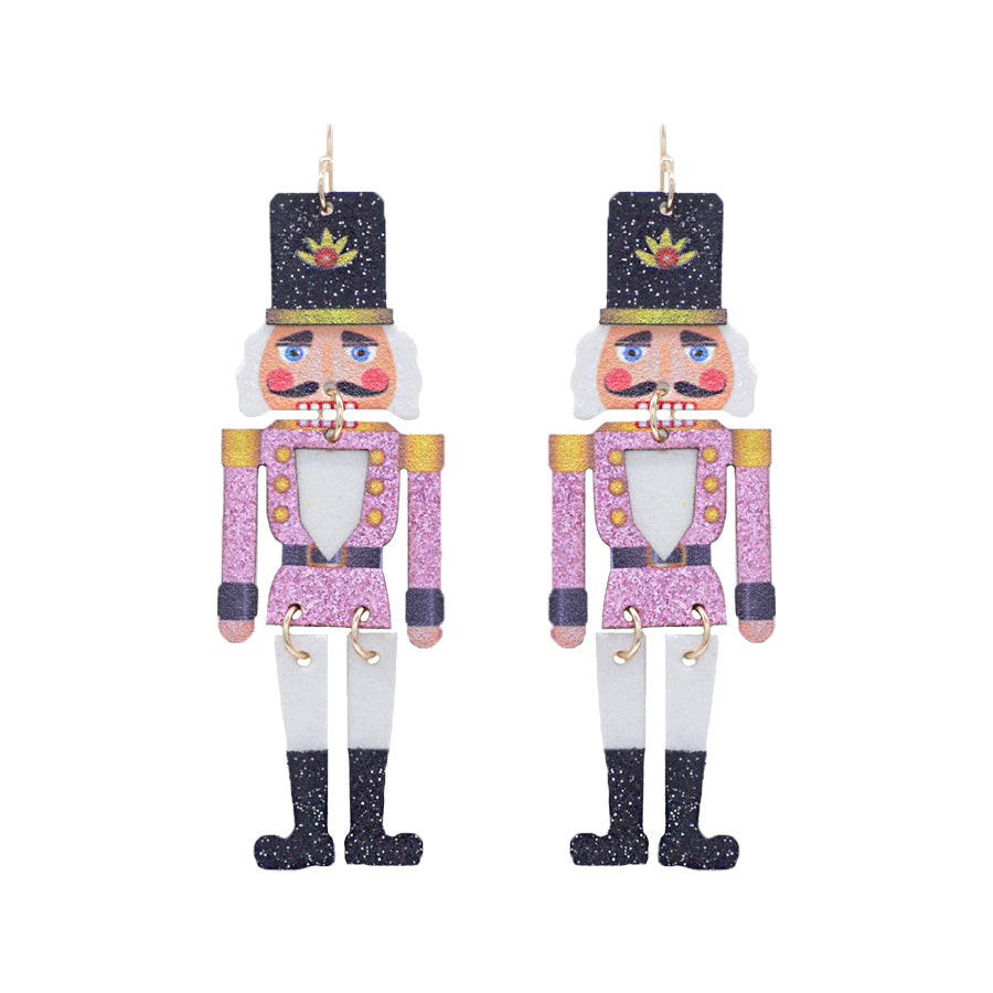 Pink Glitter 3" Nutcracker Earring