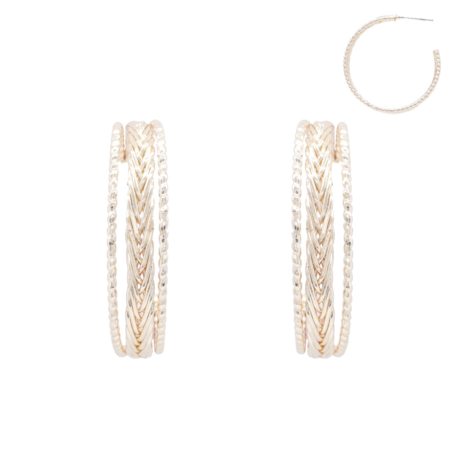 Gold Twisted Textured 1.25" Hoop Earring