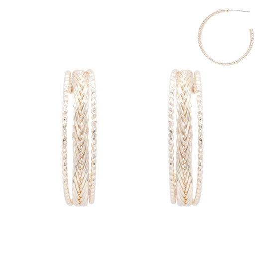 Gold Twisted Textured 1.25" Hoop Earring