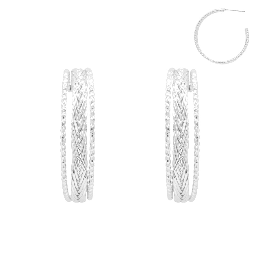 Silver Twisted Textured 1.25" Hoop Earring