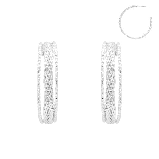 Silver Twisted Textured 1.25" Hoop Earring