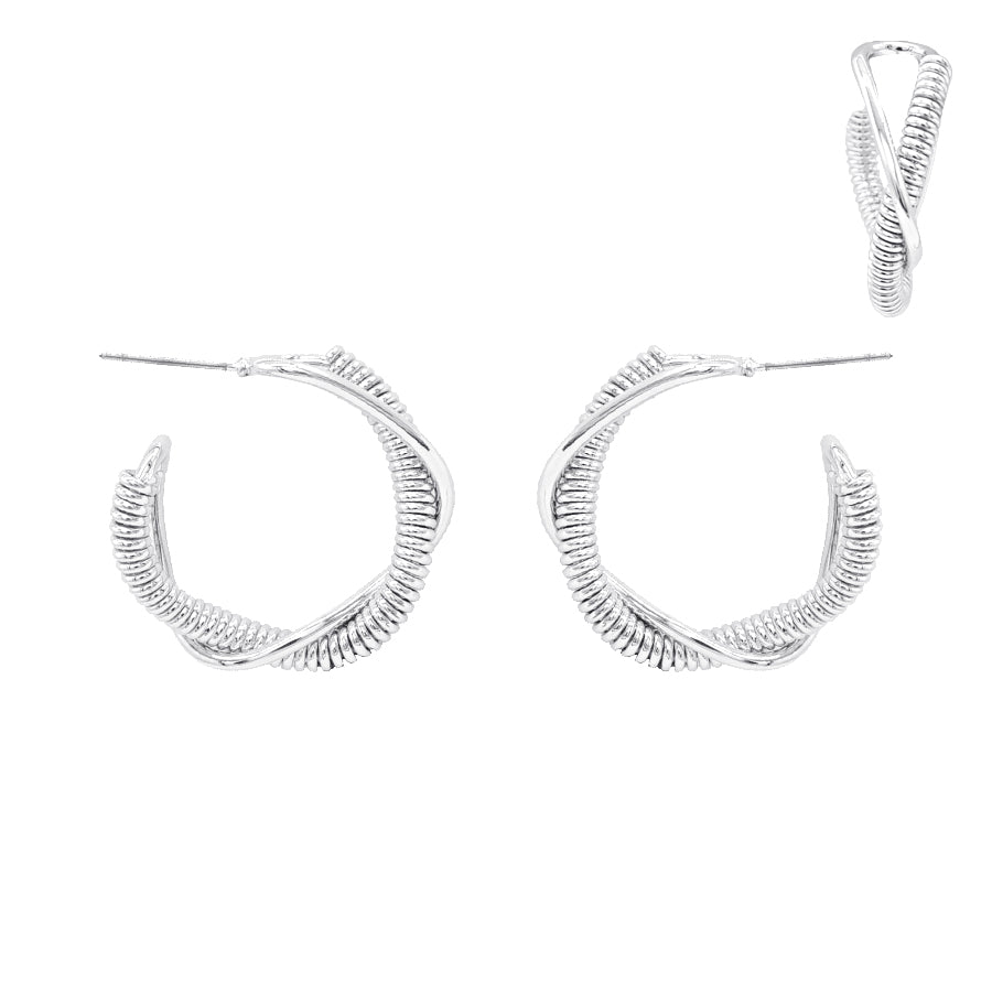 Silver Twisted Wired 1" Hoop Earring