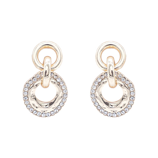 Gold Textured Layered Circle 1.5" Earring