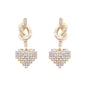 Gold Knotted Stud Earring with Rhinestone Heart 1.5" Earring