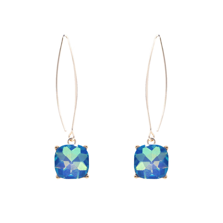 Blue Crystal with Gold Fishhook 2" Earring