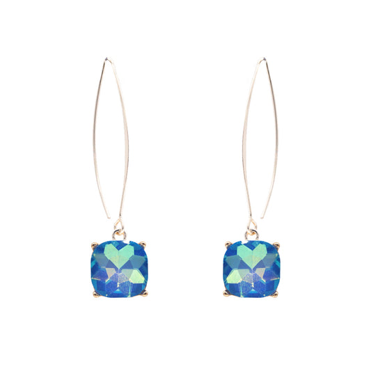 Blue Crystal with Gold Fishhook 2" Earring