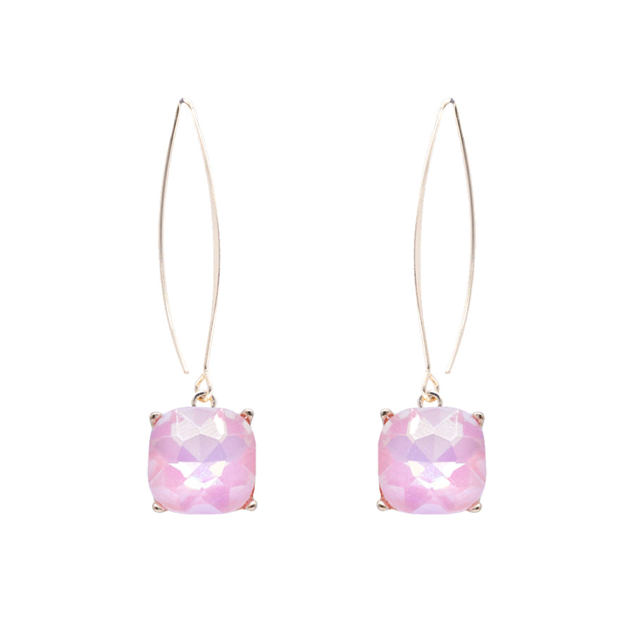 Pink Crystal with Gold Fishhook 2" Earring