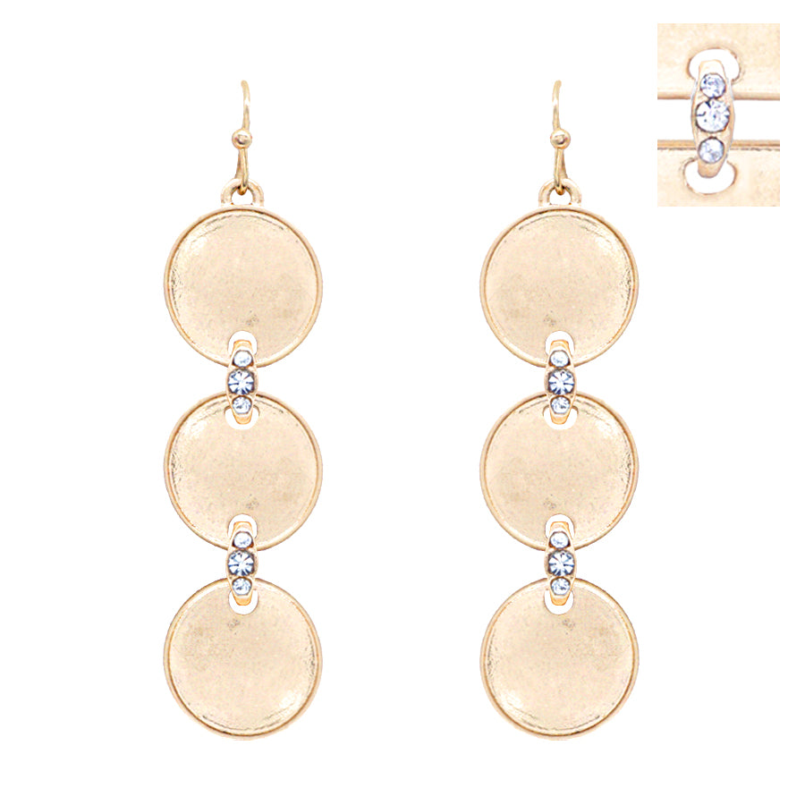 Hammered Gold Circle Triple Drop Earring