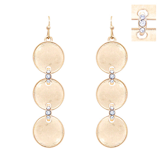 Hammered Gold Circle Triple Drop Earring