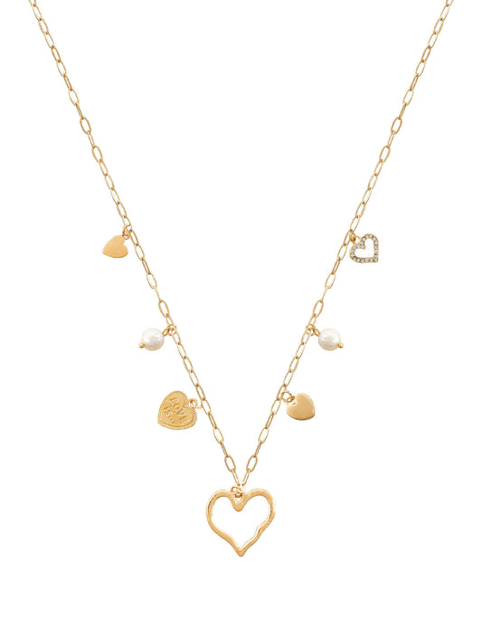 Gold Heart Multi Charm 16"-18" Necklace