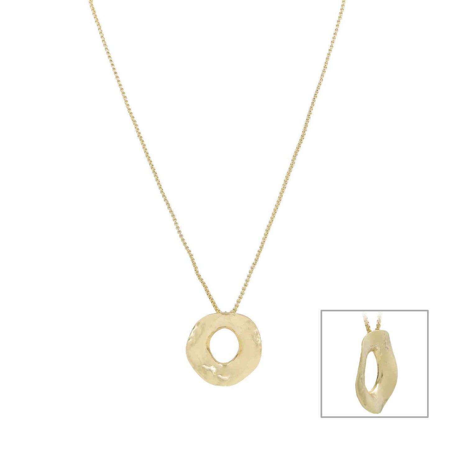 Gold Chain with Hammered Open Circle Charm 16"-18" Necklace