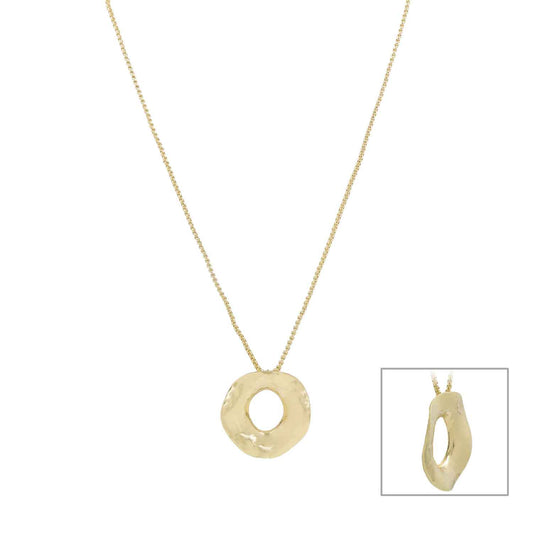 Gold Chain with Hammered Open Circle Charm 16"-18" Necklace