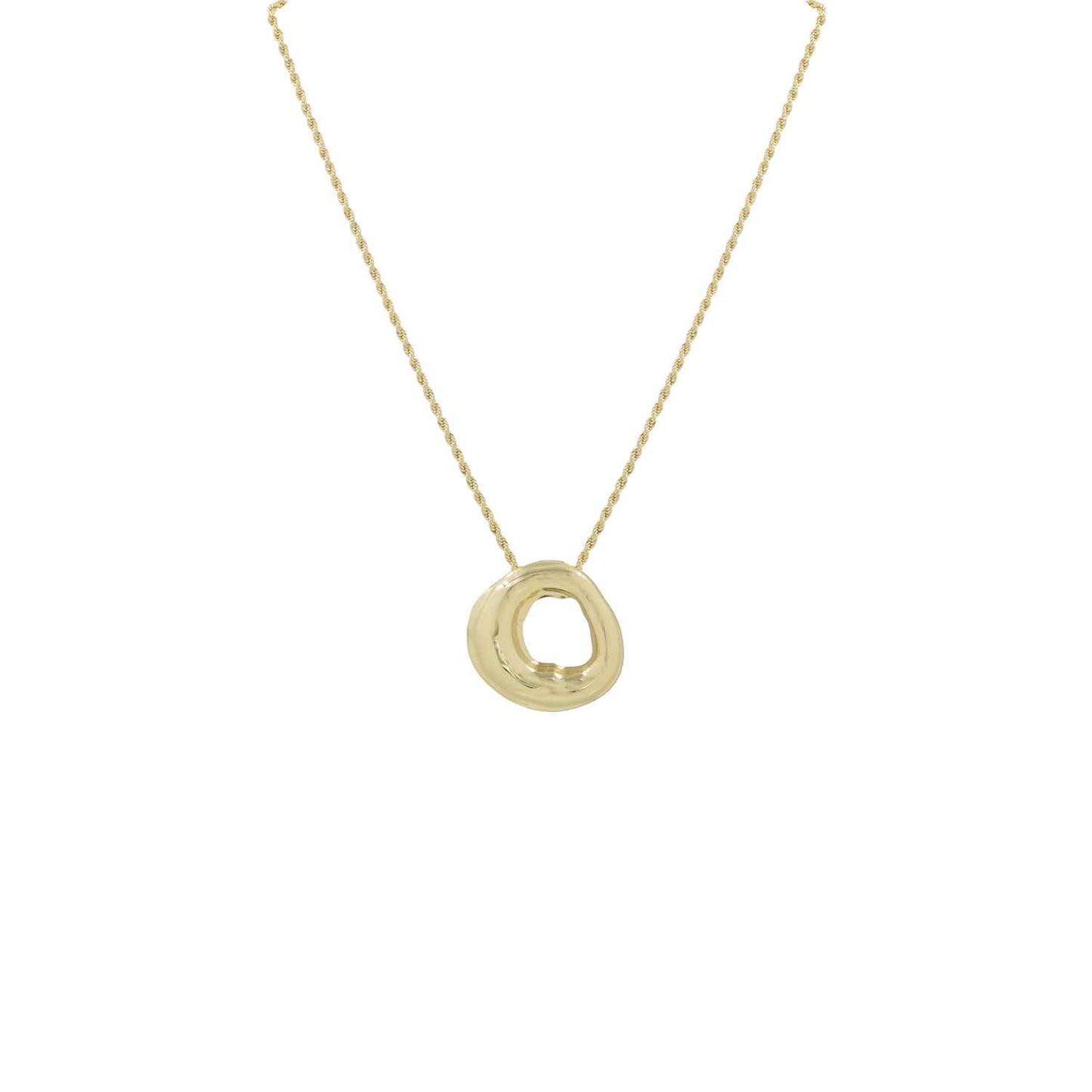Gold Chain with Hammered Open Geometric Circle Charm 16"-18" Necklace