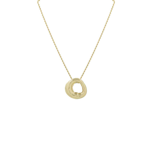 Gold Chain with Hammered Open Geometric Circle Charm 16"-18" Necklace