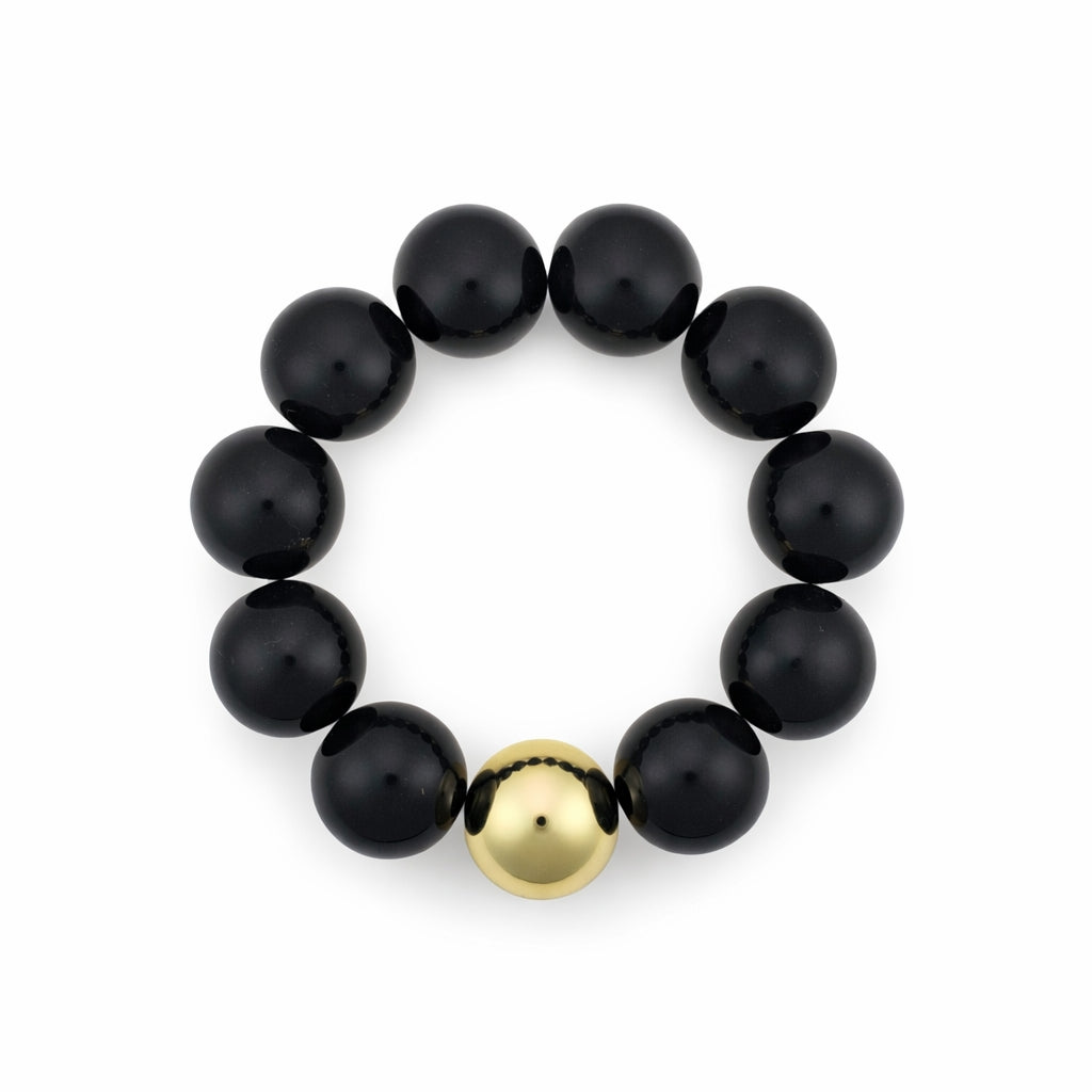 Black 16MM Beaded with Gold Accent Ball Stretch Bracelets
