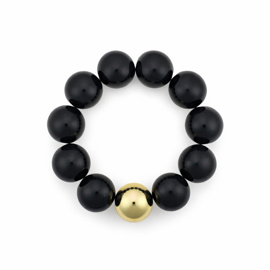 Black 16MM Beaded with Gold Accent Ball Stretch Bracelets
