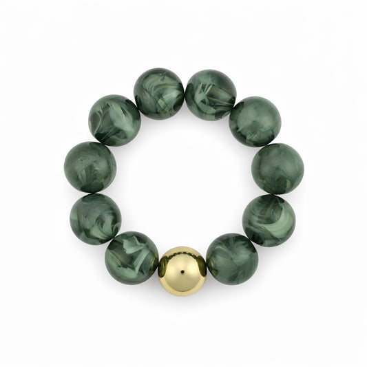 Green 16MM Beaded with Gold Accent Ball Stretch Bracelets