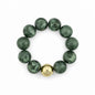 Green 16MM Beaded with Gold Accent Ball Stretch Bracelets