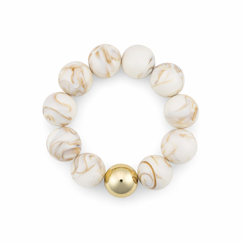 Natural 16MM Beaded with Gold Accent Ball Stretch Bracelets