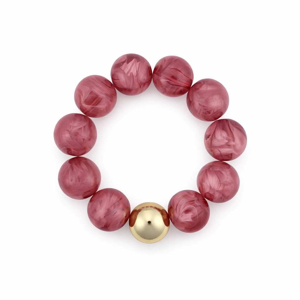 Pink 16MM Beaded with Gold Accent Ball Stretch Bracelets
