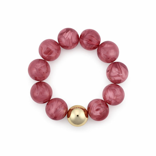 Pink 16MM Beaded with Gold Accent Ball Stretch Bracelets