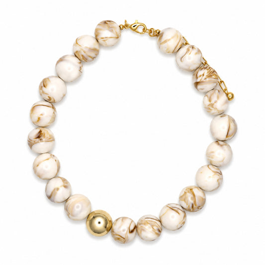 Natural Resin Beaded with Gold Ball Accent 16MM 16"-18" Necklace